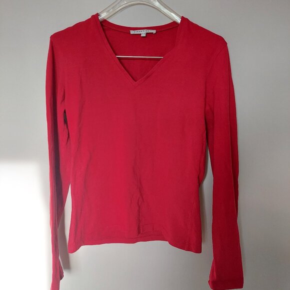 Smart Set Red V-Neck Long Sleeve Crop Cotton Stretchy T-Shirt, S/XS - Picture 1 of 8